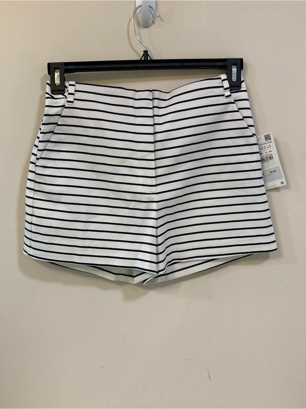 Zara Basic Striped Nautical Shorts Sz M Navy White Cotton Blend Pockets NEW